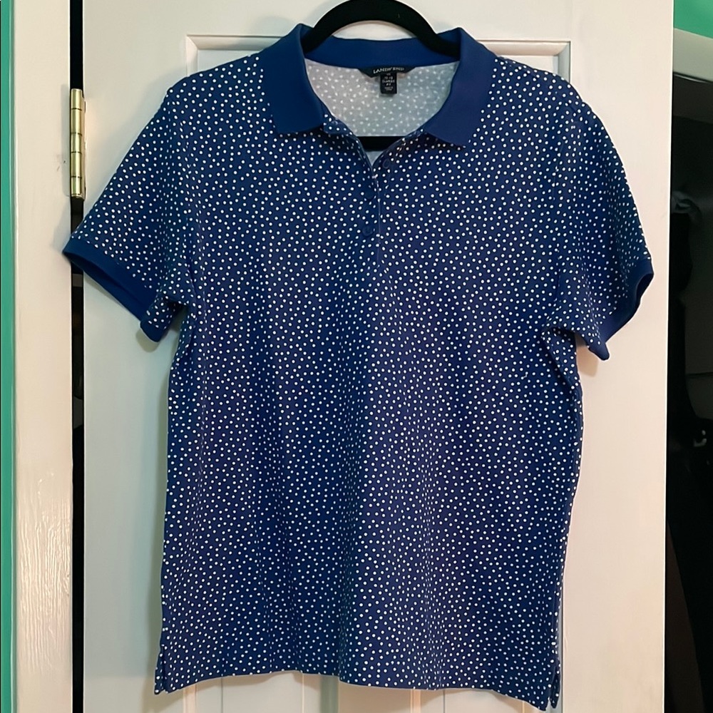 Lands' End Blue and White Polo Shirt Classic Style